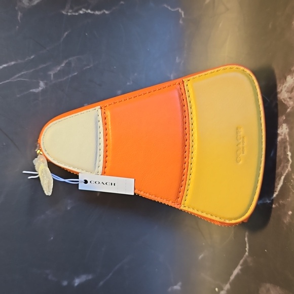 Rare Discontinued Genuine NWT Coach leather HALLOWEEN CANDY CORN coin pouch** - Picture 1 of 5